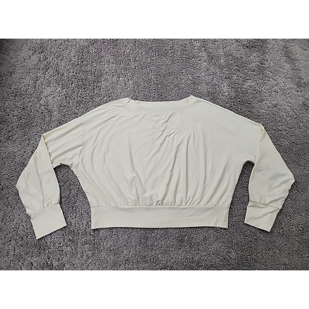 Old Navy Active Cloudmotion Top Womens L Ivory Crop Long Sleeve Thumbhole Go-Dry